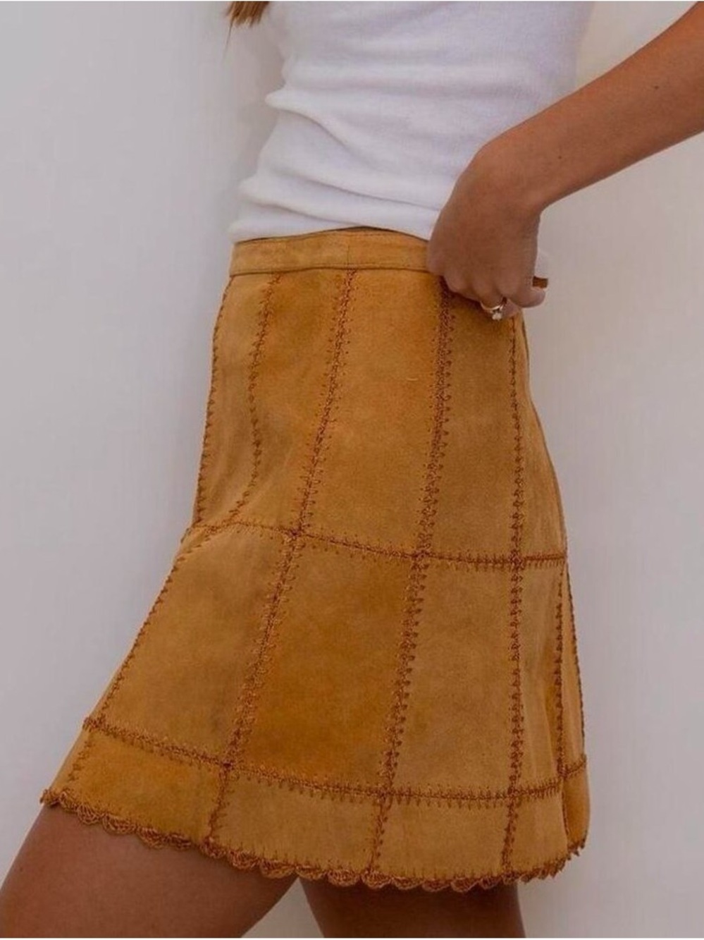 Free People Genuine Suede Cow Leather Patchwork A-Line Mini Skirt Size 8 NWT - Picture 3 of 8